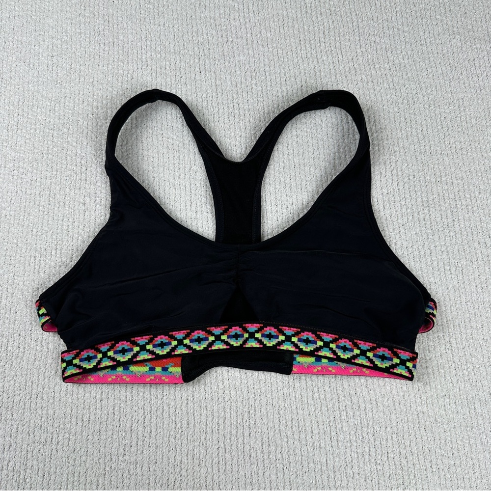 Xhilaration Black Colorful Patterned Swimsuit Top